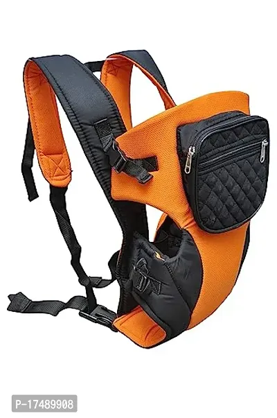 Baby Carrier Cum Kangaroo Bag Bag with Hip Seat and Head Support for 3 to 18 Months with Additional Utility Pocket in Front (Orange)-thumb0