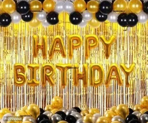 Golden Birthday Party Kit, 1Set of Foil Happy Birthday Balloon, 2Pc Golden Curtain and 30Pc Balloon-thumb0