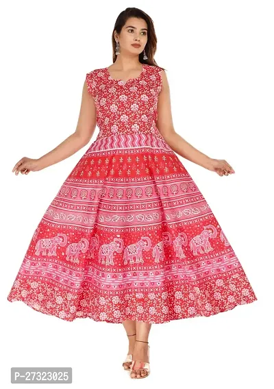 Stylish Red Khadi Cotton Abstract Print Dress For Women-thumb0