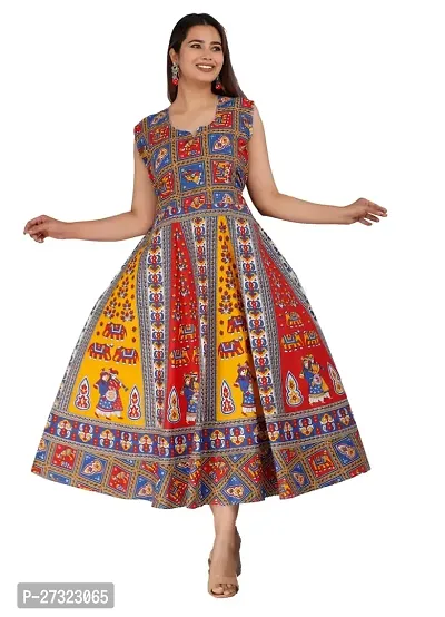 Stylish Multicoloured Khadi Cotton Abstract Print Dress For Women-thumb0