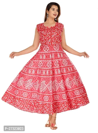 Stylish Red Khadi Cotton Abstract Print Dress For Women-thumb0