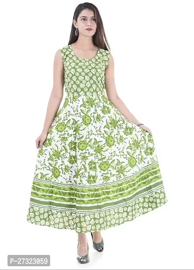 Stylish Green Khadi Cotton Abstract Print Dress For Women