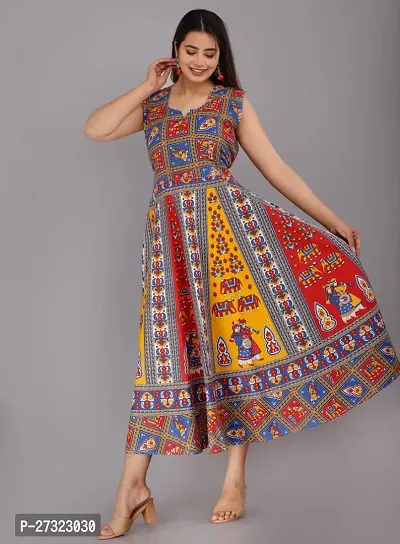 Stylish Multicoloured Khadi Cotton Abstract Print Dress For Women-thumb0