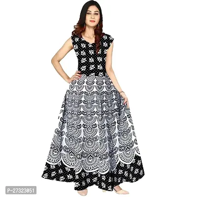 Stylish Black Khadi Cotton Abstract Print Dress For Women