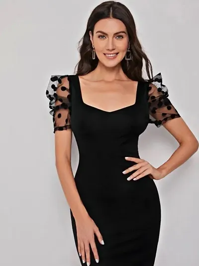 Sweetheart neck puff sleeve dress For Women