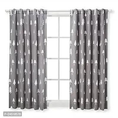 NIKI 3D Samll Tree Digital Printed Polyester Fabric Curtains for Bed Room, Living Room Kids Room Color Grey Window/Door/Long Door (D.N.1381)