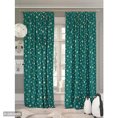 OHD 3D Star Digital Printed Polyester Fabric Curtains for Bed Room, Living Room Kids Room Color Green Window/Door/Long Door (D.N.1094)