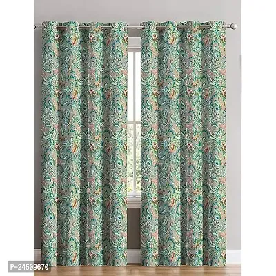 OHD 3D Flower Digital Printed Polyester Fabric Curtains for Bed Room, Living Room Kids Room Color Green Window/Door/Long Door (D.N.1197)