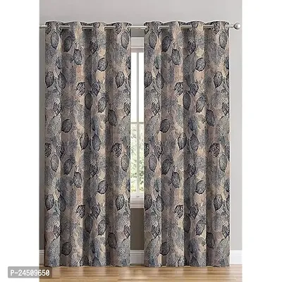 OHD 3D Leaf Digital Printed Polyester Fabric Curtains for Bed Room, Living Room Kids Room Color Brown Window/Door/Long Door (D.N.1206)