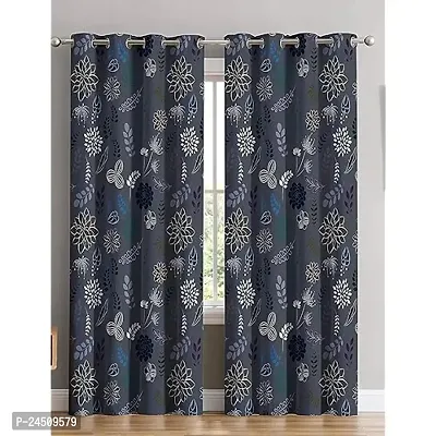 OHD 3D Flower Digital Printed Polyester Fabric Curtains for Bed Room, Living Room Kids Room Color Blue Window/Door/Long Door (D.N.1153)