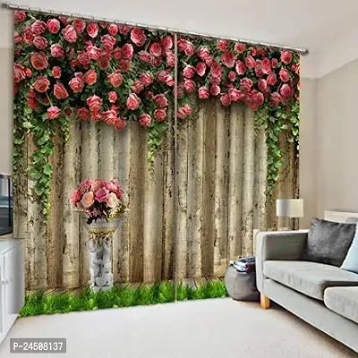 OHD 3D Rose Flower Digital Printed Polyester Fabric Curtains for Bed Room, Living Room Kids Room Color Brown Window/Door/Long Door (D.N.489