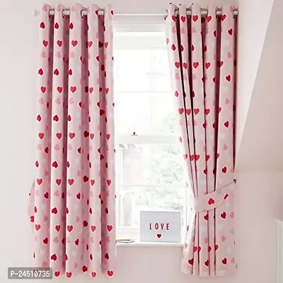 NIKI Heart Digital Printed Polyester Fabric Curtains for Bed Room, Living Room Kids Room Color Pink Window/Door/Long Door (D.N.1368 (4 x 7 Feet:( Size:48 x 84 inch) Door, 1)