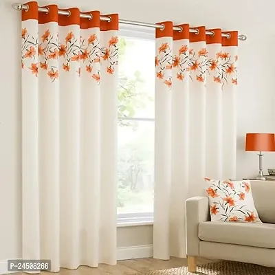 OHD 3D Flower Digital Printed Polyester Fabric Curtains for Bed Room, Living Room Kids Room Color Orange Window/Door/Long Door (D.N.649)-thumb0