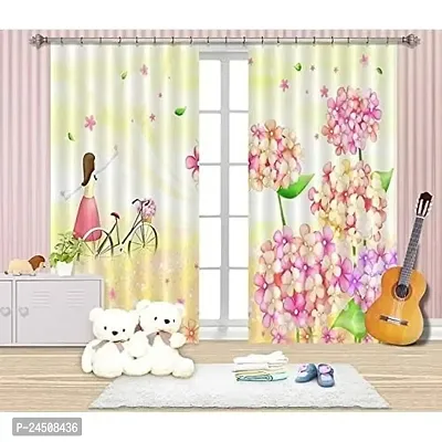 OHD 3D Flower Digital Printed Polyester Fabric Curtains for Bed Room, Living Room Kids Room Color Pink Window/Door/Long Door (D.N.603)-thumb0