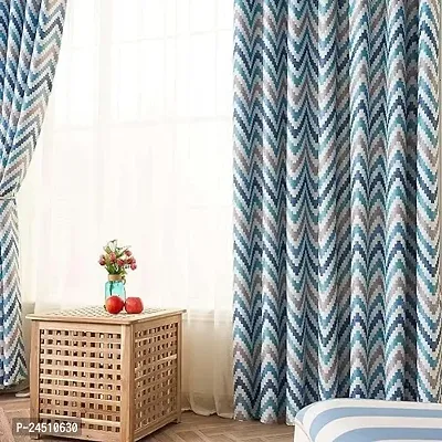 OHD 3D Zigzag Digital Printed Polyester Fabric Curtains for Bed Room, Living Room Kids Room Color Blue Window/Door/Long Door (D.N.1099)-thumb0