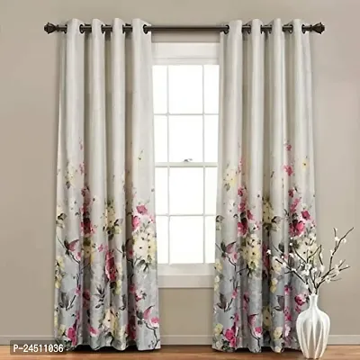 OHD 3D Flower Digital Printed Polyester Fabric Curtains for Bed Room, Living Room Kids Room Color White Window/Door/Long Door (D.N.1244) (1, 4 x 7 Feet:( Size:48 x 84 inch) Door)-thumb0