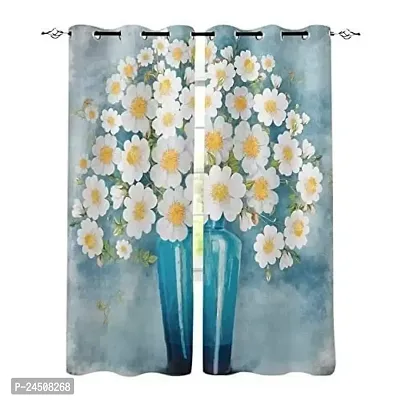 OHD 3D Flower Pot Digital Printed Polyester Fabric Curtains for Bed Room, Living Room Kids Room Color Blue Window/Door/Long Door (D.N.513)