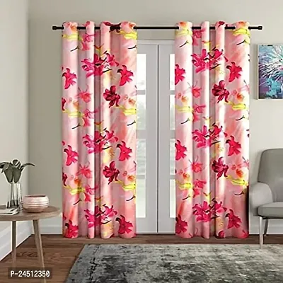 NIKI 3D Flower Digital Printed Polyester Fabric Curtains for Bed Room, Living Room Kids Room Color Pink Window/Door/Long Door (D.N.1400) (4 x 7 Feet:( Size:48 x 84 inch) Door, 1)-thumb0