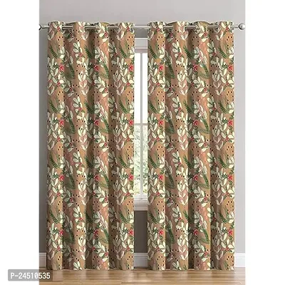 OHD 3D Leaf Digital Printed Polyester Fabric Curtains for Bed Room, Living Room Kids Room Color Brown Window/Door/Long Door (D.N.1199)