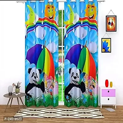 NIKI 3D Panda Digital Printed Polyester Fabric Curtains for Bed Room, Living Room Kids Room Color Multi Window/Door/Long Door (D.N.1408)