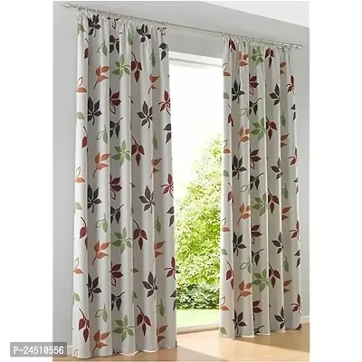 OHD 3D Leaf Digital Printed Polyester Fabric Curtains for Bed Room, Living Room Kids Room Color White Window/Door/Long Door (D.N.1223)-thumb0