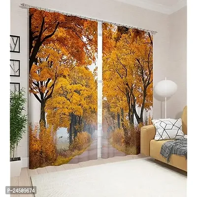 OHD 3D Tree Digital Printed Polyester Fabric Curtains for Bed Room, Living Room Kids Room Color Yellow Window/Door/Long Door (D.N.1040) (1, 4 x 7 Feet:( Size:48 x 84 inch) Door)