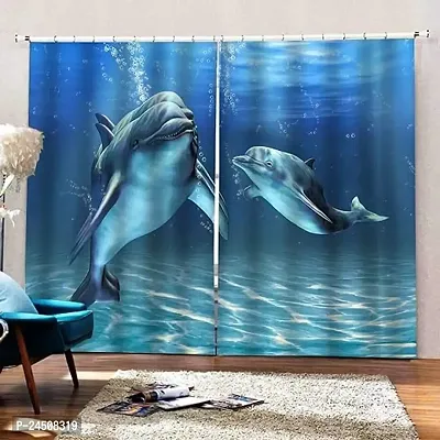 OHD 3D Dolphin Digital Printed Polyester Fabric Curtains for Bed Room, Living Room Kids Room Color Blue Window/Door/Long Door (D.N.696)