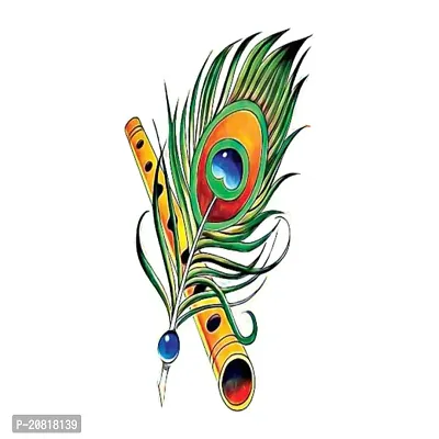 Tatmods Peacock Feather With Flute Temporary Tattoo For Men And Woman Waterproof Body Tattoo-thumb2