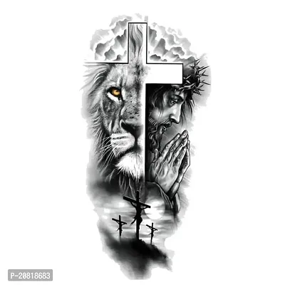 Tatmods Jesus With Lion Temporary Tattoo For Men And Woman Waterproof Body Tattoo