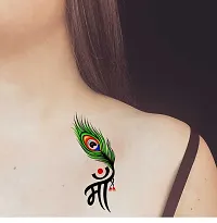 Tatmods Maa With Peacock Feather Temporary Tattoo For Men And Woman Waterproof Body Tattoo-thumb2