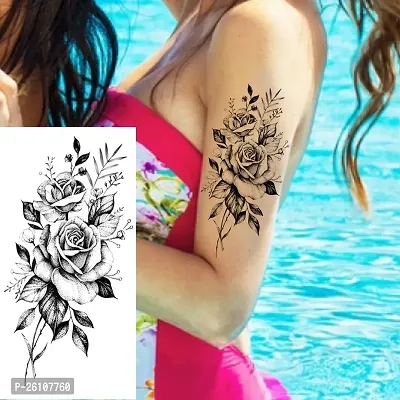 Tatmods Black Rose With Leaf Tattoo Waterproof Temporary Body Tattoo Boys and Girls