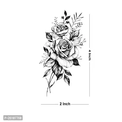 Tatmods Black Rose With Leaf Tattoo Waterproof Temporary Body Tattoo Boys and Girls-thumb2