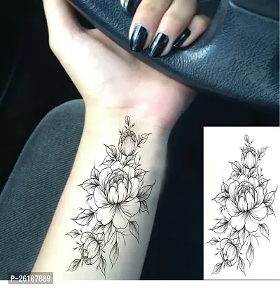 Tatmods Flower Black Real Tattoo Waterproof Temporary Body Tattoo Boys and Girls