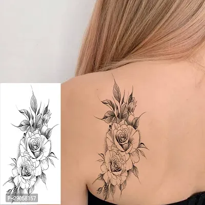 TatmodsRose With Leaf Black Real Tattoo Waterproof Temporary Body Tattoo Boys and Girls-thumb0