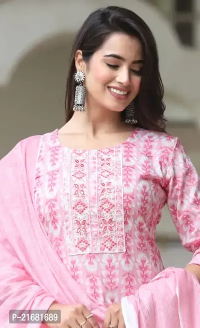 Stylish Pink Cotton Kurta, Bottom and Dupatta Set For Women-thumb3