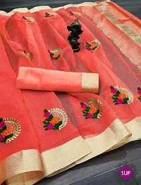 Cotton Silk (Chanderi) Peach Color Embroidered Chanderi Saree-thumb4