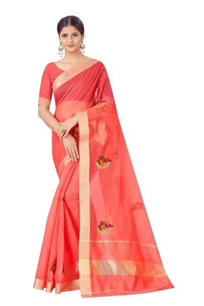 Silk (Chanderi) Color Embroidered Chanderi Saree