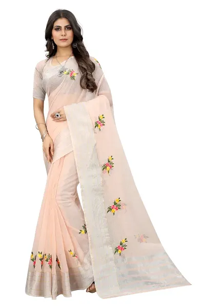 Cotton Kota Doria Embroidered Sarees with Blouse piece