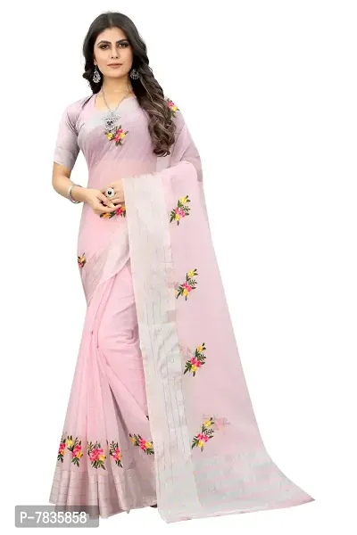 Stylish Pink Cotton Kota Doria Embroidered Women Saree with Blouse piece-thumb0