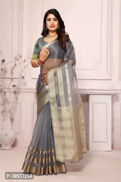 Stylish Grey Organza Tie  Dye Saree with Blouse piece For Women