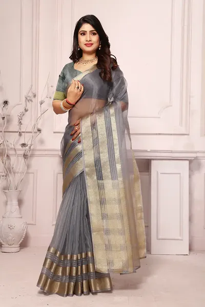 Stylish Khadi Zari Saree with Blouse piece For Women