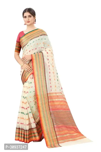 Stylish White Cotton Printed Saree with Blouse piece For Women