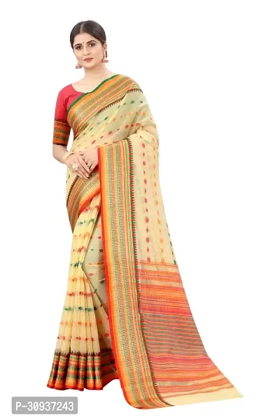 Stylish Beige Cotton Printed Saree with Blouse piece For Women