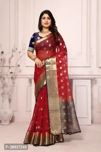 Stylish Red Tissue Tie  Dye Saree with Blouse piece For Women