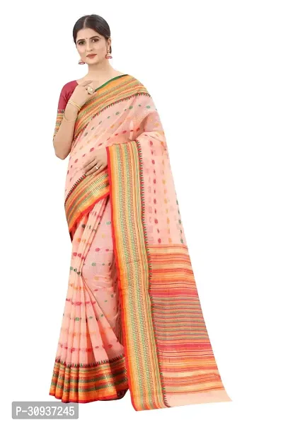 Stylish Peach Cotton Printed Saree with Blouse piece For Women