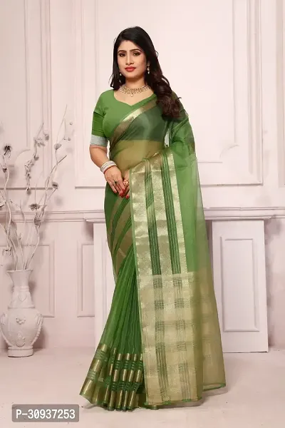 Stylish Green Organza Tie  Dye Saree with Blouse piece For Women