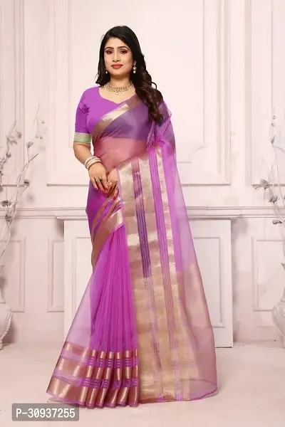 Stylish Purple Organza Tie  Dye Saree with Blouse piece For Women-thumb0