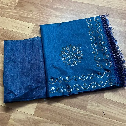 Stylish Poly Silk Embroidered Saree with Blouse piece