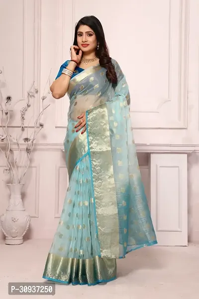 Stylish Blue Tissue Tie  Dye Saree with Blouse piece For Women-thumb0