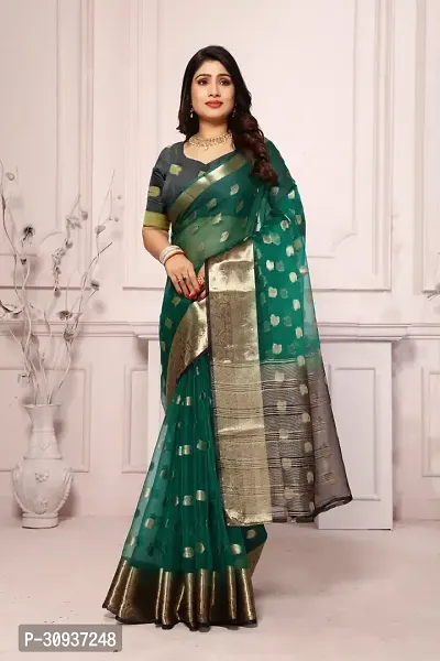 Stylish Green Tissue Tie  Dye Saree with Blouse piece For Women-thumb0